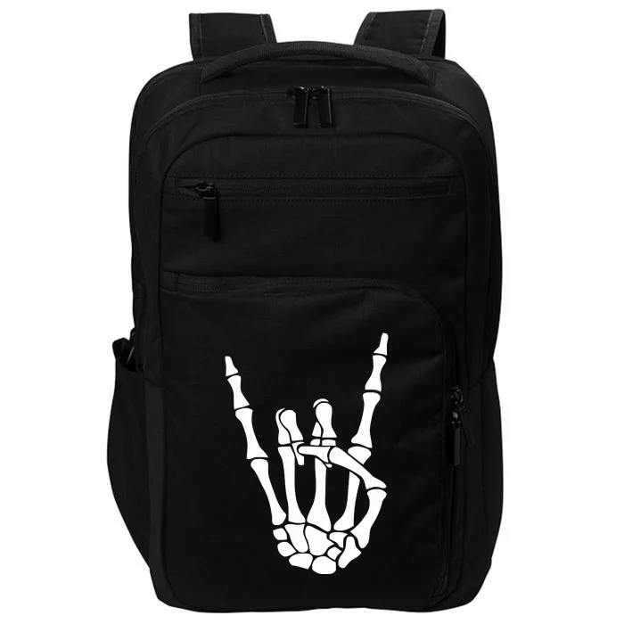 Halloween Skeleton Hand Horns Rock N Roll Funny Music Lover Impact Tech Backpack