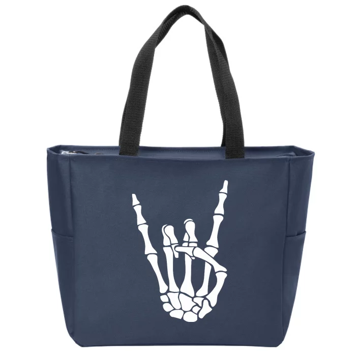 Halloween Skeleton Hand Horns Rock N Roll Funny Music Lover Zip Tote Bag