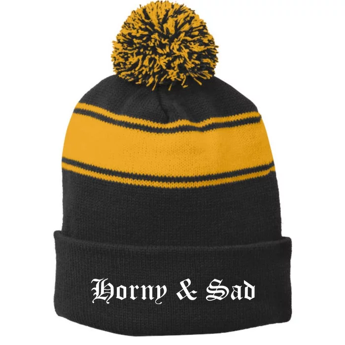 Horny & Sad Stripe Pom Pom Beanie