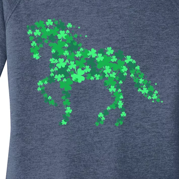 Horse Shamrock Horseback Riding Equestrian Cool Gift Patrick Gift Women's Perfect Tri Tunic Long Sleeve Shirt