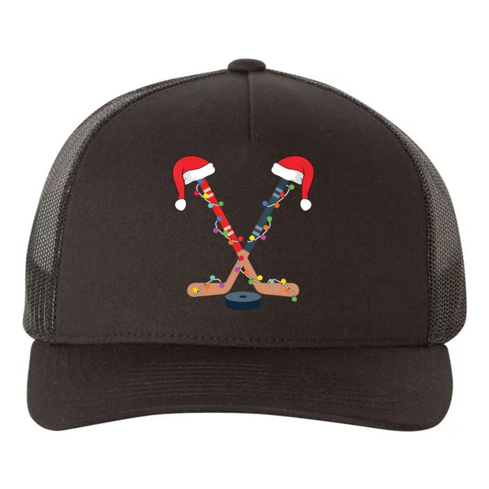 Hockey Santa Hat Christmas Lights Funny Sport Xmas Boy Yupoong Adult 5-Panel Trucker Hat