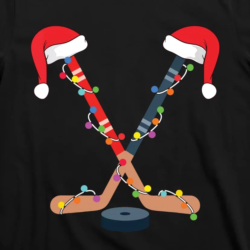 Hockey Santa Hat Christmas Lights Funny Sport Xmas Boy T-Shirt