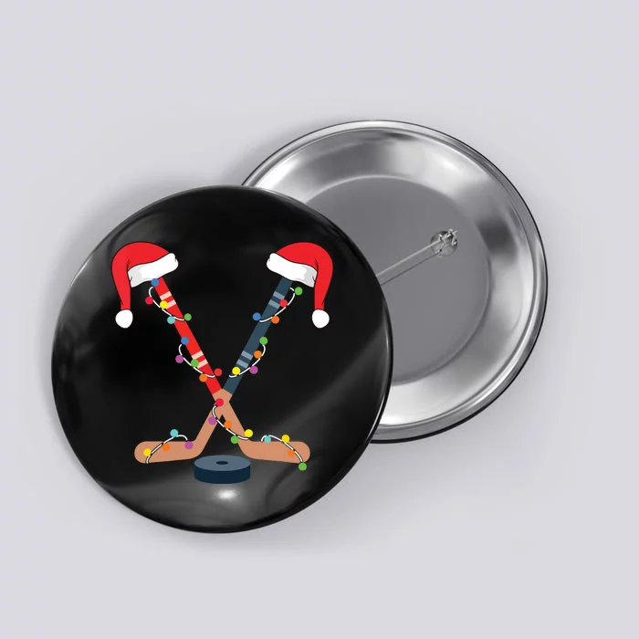 Hockey Santa Hat Christmas Lights Funny Sport Xmas Boy Button