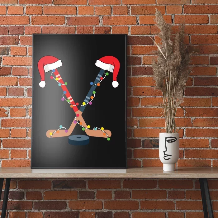 Hockey Santa Hat Christmas Lights Funny Sport Xmas Boy Poster