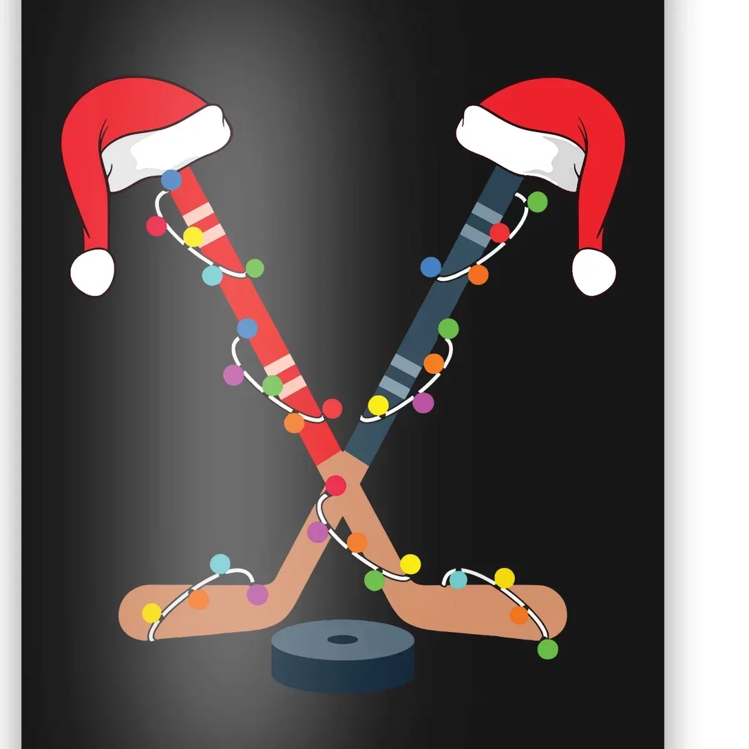 Hockey Santa Hat Christmas Lights Funny Sport Xmas Boy Poster