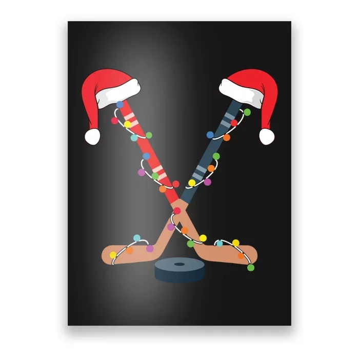 Hockey Santa Hat Christmas Lights Funny Sport Xmas Boy Poster