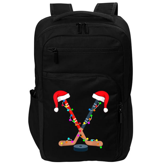 Hockey Santa Hat Christmas Lights Funny Sport Xmas Gift Impact Tech Backpack