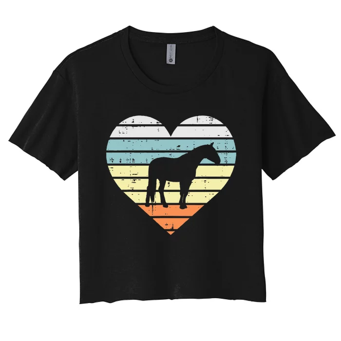 Horse Silhouette Heart Retro Love Equestrian Women's Crop Top Tee