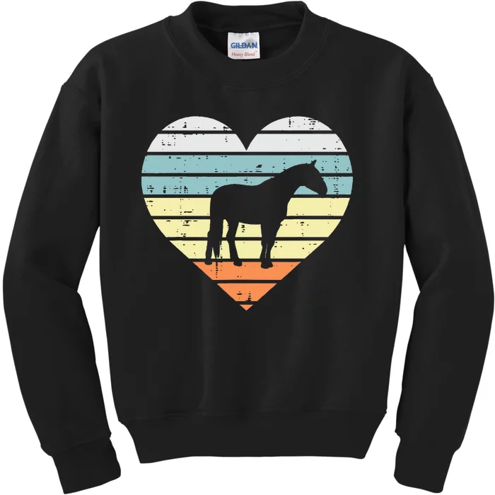 Horse Silhouette Heart Retro Love Equestrian Kids Sweatshirt