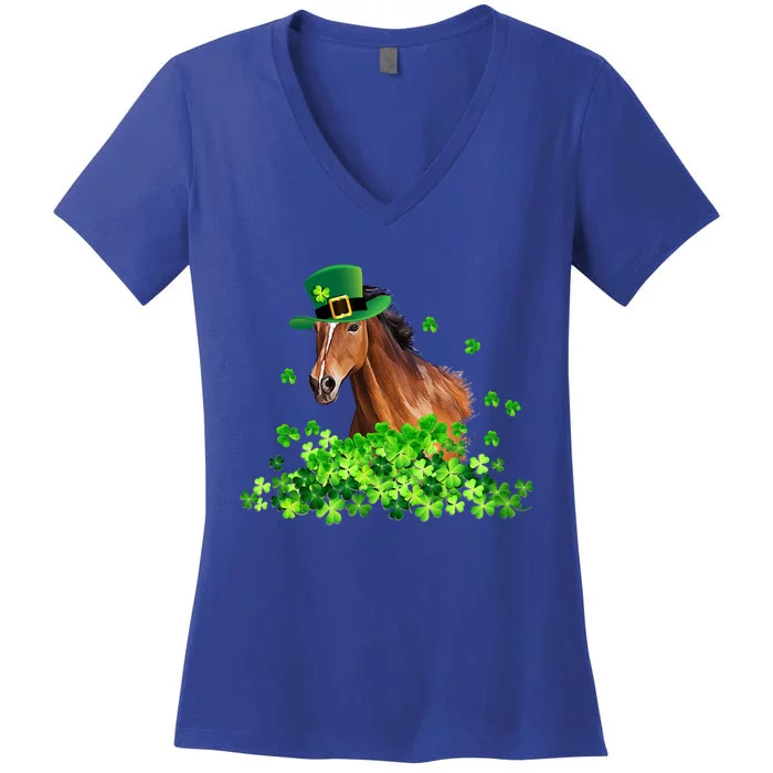 Horse Shamrock Horseback Riding Funny St Patrick's Day Gift Funny Gift Women's V-Neck T-Shirt