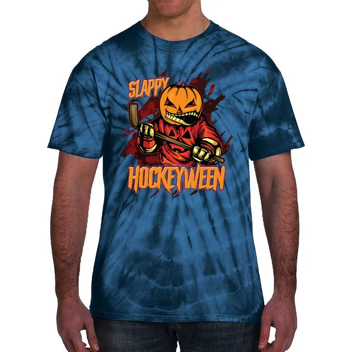 Hockey Slappy Hockeyween Pumpkin Jack O Lantern Halloween Tie-Dye T-Shirt