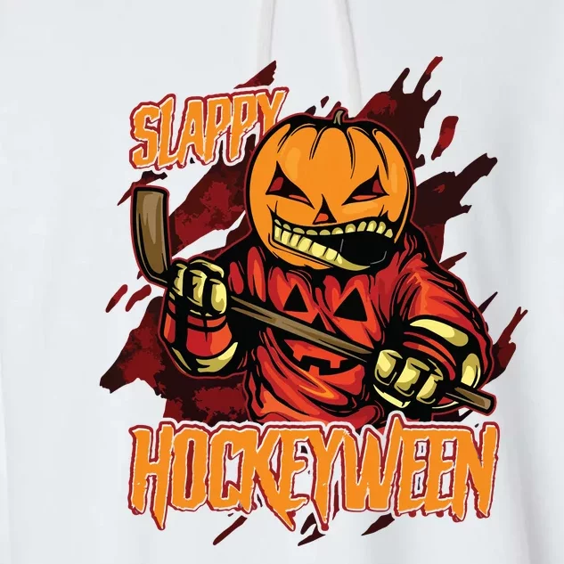 Hockey Slappy Hockeyween Pumpkin Jack O Lantern Halloween Garment-Dyed Fleece Hoodie