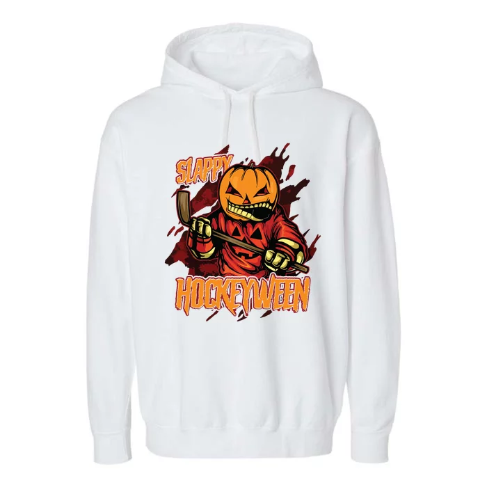 Hockey Slappy Hockeyween Pumpkin Jack O Lantern Halloween Garment-Dyed Fleece Hoodie