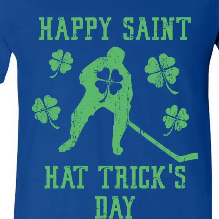 Happy Saint Hat Trick's Day Funny St Patricks Day Ice Hockey Gift V-Neck T-Shirt