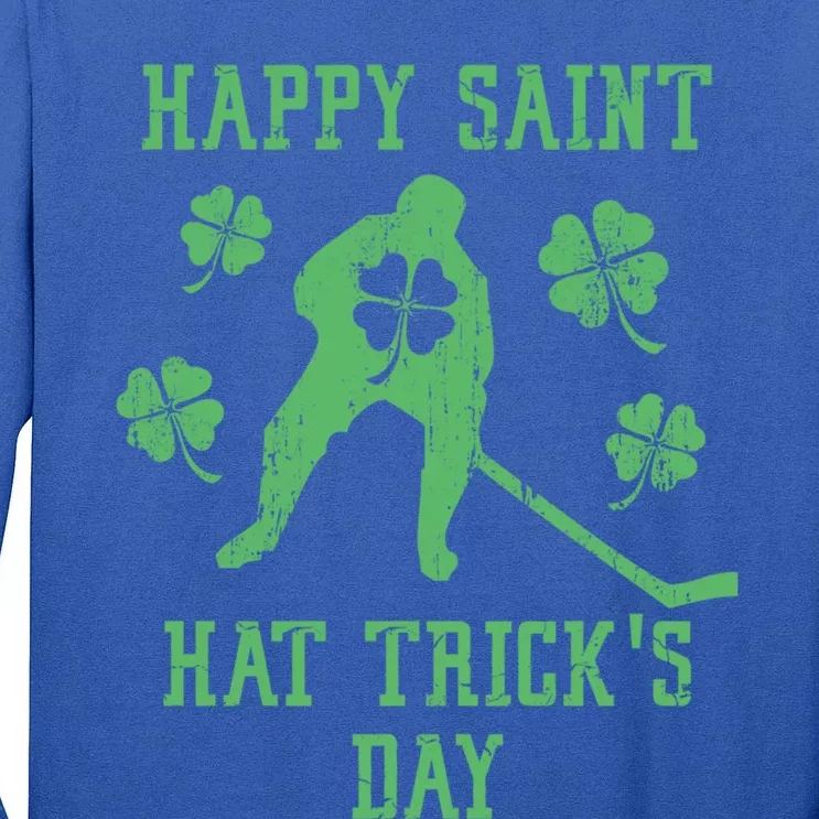 Happy Saint Hat Trick's Day Funny St Patricks Day Ice Hockey Gift Tall Long Sleeve T-Shirt