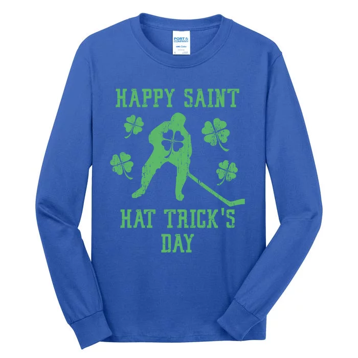 Happy Saint Hat Trick's Day Funny St Patricks Day Ice Hockey Gift Tall Long Sleeve T-Shirt