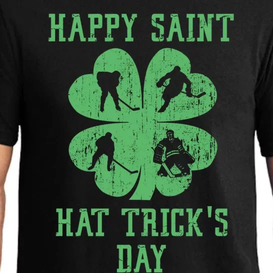 Happy Saint Hat Trick's Day St Patricks Day Funny Ice Hockey Cool Gift Pajama Set