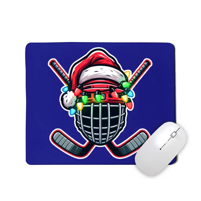 Hockey Santa Hat Christmas Lights Funny Sport Xmas Meaningful Gift Mousepad