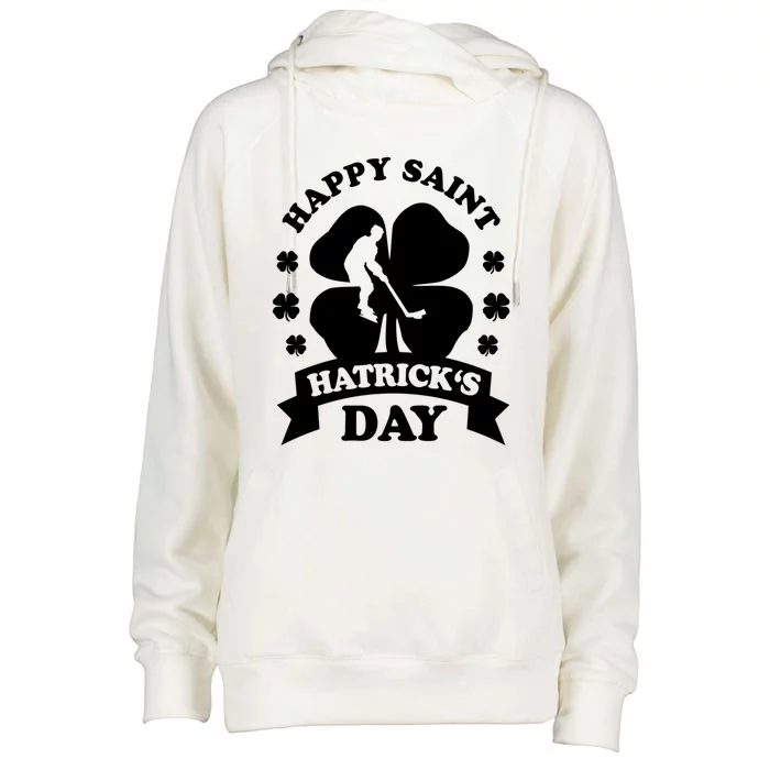 Happy Saint Hatrick's Day Hockey Fan Player St Patrick's Day Gift Womens Funnel Neck Pullover Hood