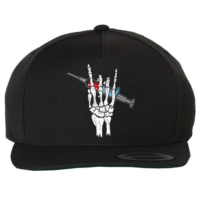 Halloween Skeleton Hand Rock Holding Needle Nurse Gift Wool Snapback Cap