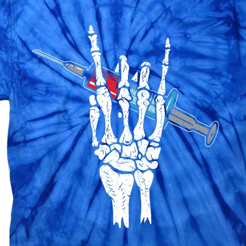 Halloween Skeleton Hand Rock Holding Needle Nurse Gift Tie-Dye T-Shirt