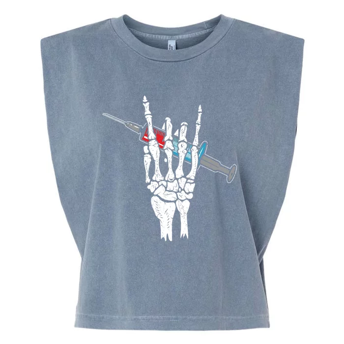 Halloween Skeleton Hand Rock Holding Needle Nurse Gift Garment-Dyed Women's Muscle Tee