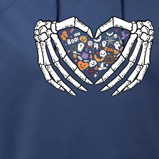 Halloween Skeleton Hand Sign Heart Gift Performance Fleece Hoodie