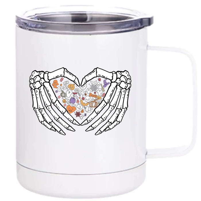 Halloween Skeleton Hand Sign Heart Gift Front & Back 12oz Stainless Steel Tumbler Cup