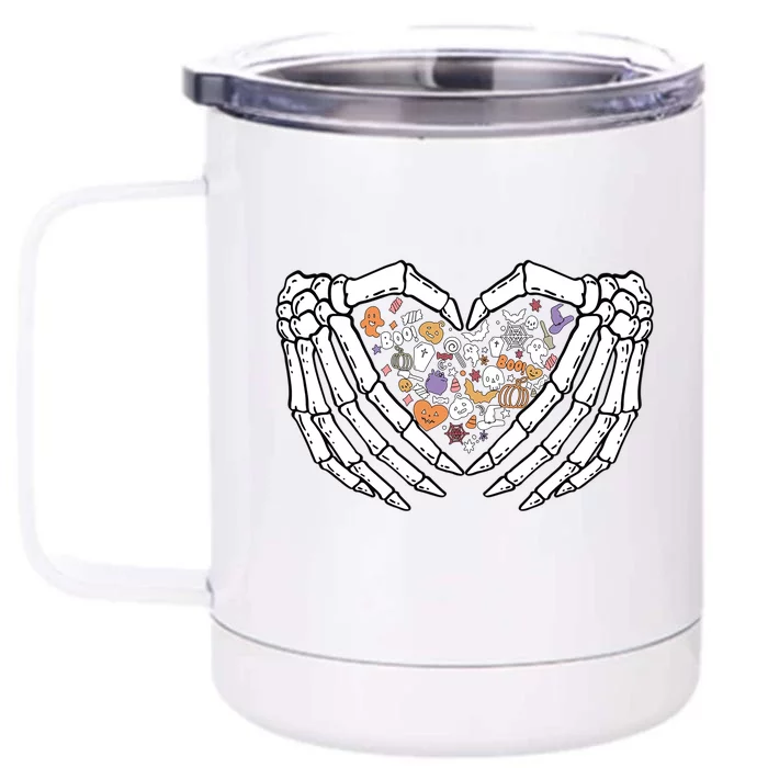 Halloween Skeleton Hand Sign Heart Gift Front & Back 12oz Stainless Steel Tumbler Cup