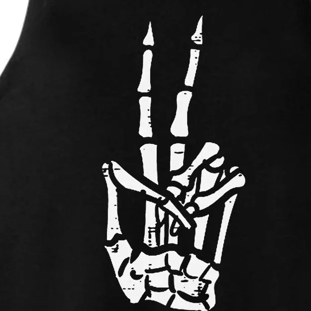 Halloween Skeleton Hand Peace Costume Pocket Ladies Tri-Blend Wicking Tank