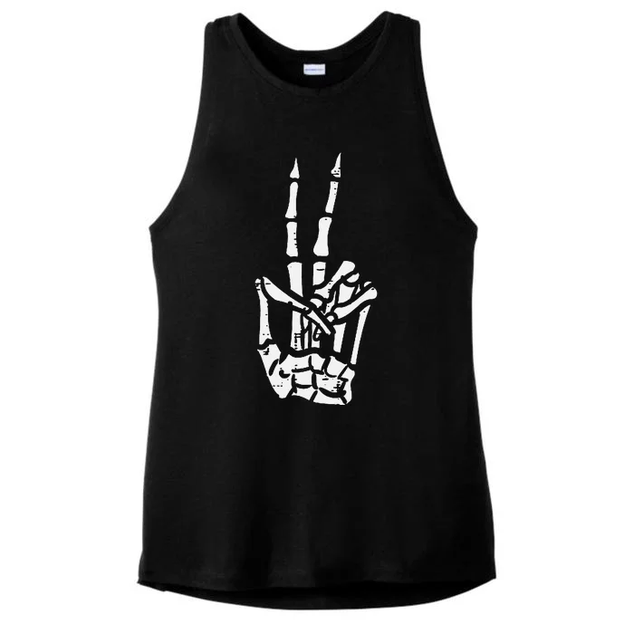 Halloween Skeleton Hand Peace Costume Pocket Ladies Tri-Blend Wicking Tank