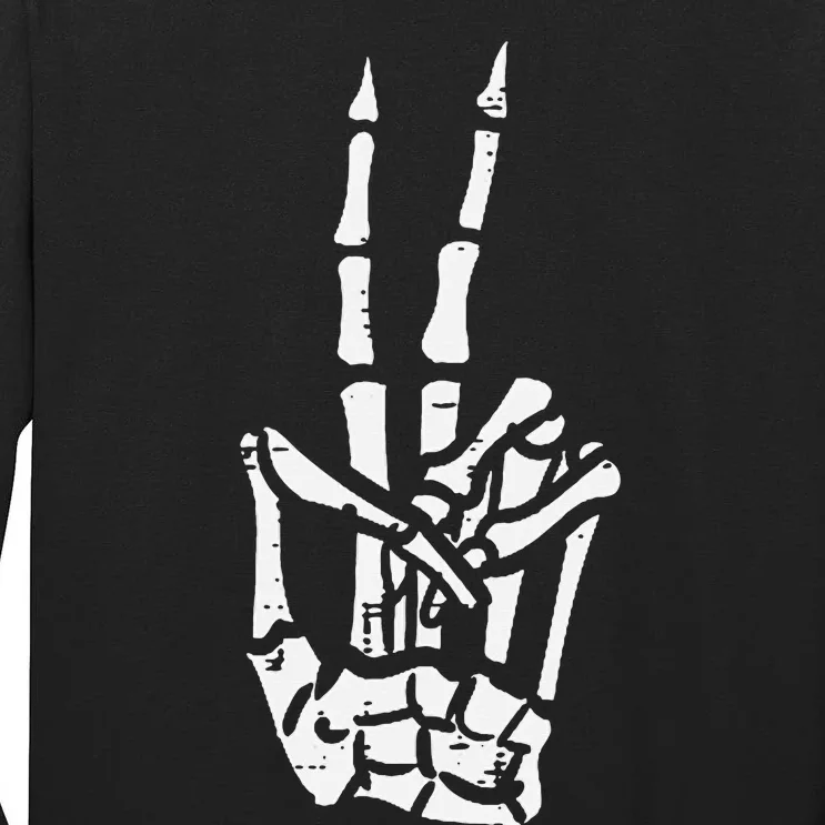 Halloween Skeleton Hand Peace Costume Pocket Tall Long Sleeve T-Shirt