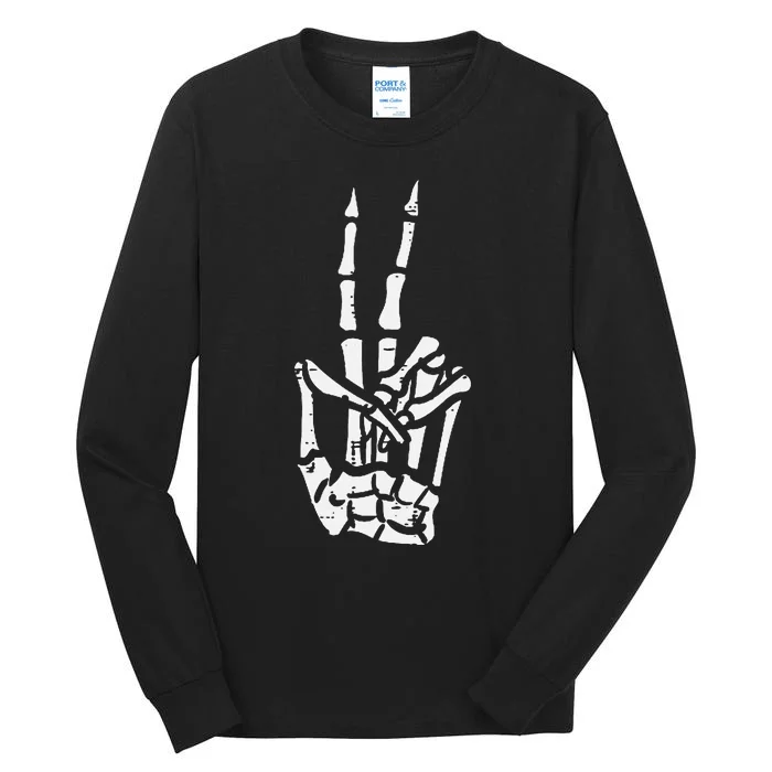 Halloween Skeleton Hand Peace Costume Pocket Tall Long Sleeve T-Shirt