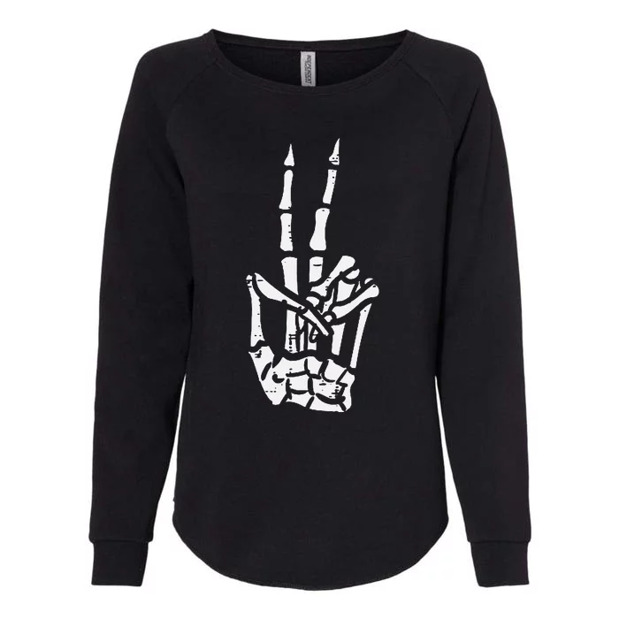 Halloween Skeleton Hand Peace Costume Pocket Womens California Wash Sweatshirt