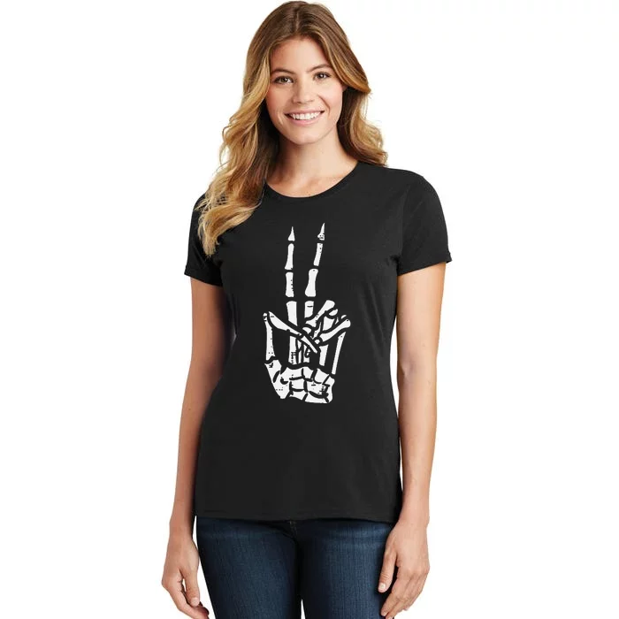 Halloween Skeleton Hand Peace Costume Pocket Women's T-Shirt