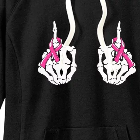 Hallowen Skeleton Hand Fuck Cancer Pink Funny Breast Cancer Awareness Gift Women's Fleece Hoodie