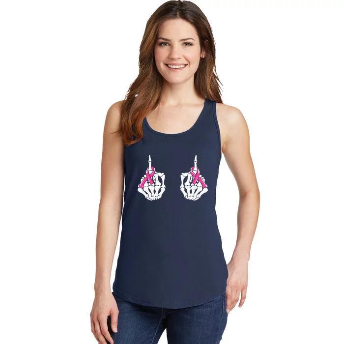 Hallowen Skeleton Hand Fuck Cancer Pink Funny Breast Cancer Awareness Gift Ladies Essential Tank