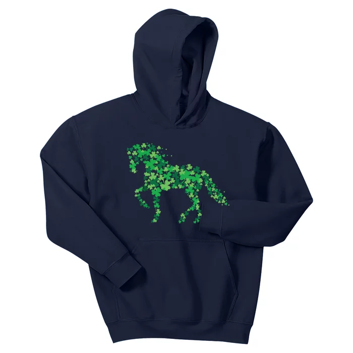 Horse Shamrock Horseback Riding Equestrian Shirts Patrick Day Kids Hoodie