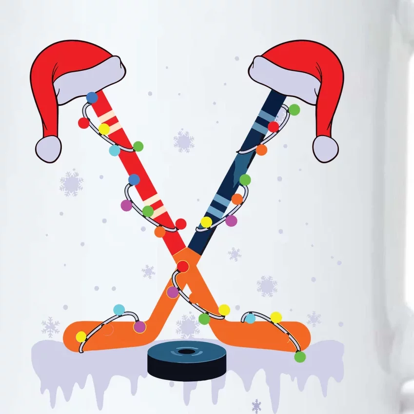 Hockey Santa Hat Christmas Lights Funny Sport Xmas Pjs Black Color Changing Mug