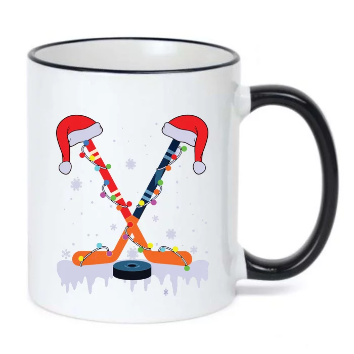 Hockey Santa Hat Christmas Lights Funny Sport Xmas Pjs Black Color Changing Mug