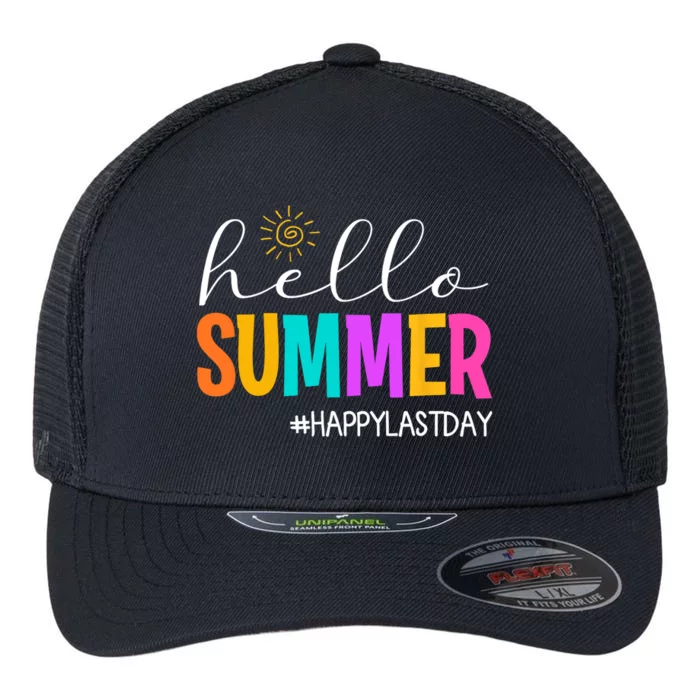 Hello Summer Happy Last Day School Teacher Student Flexfit Unipanel Trucker Cap