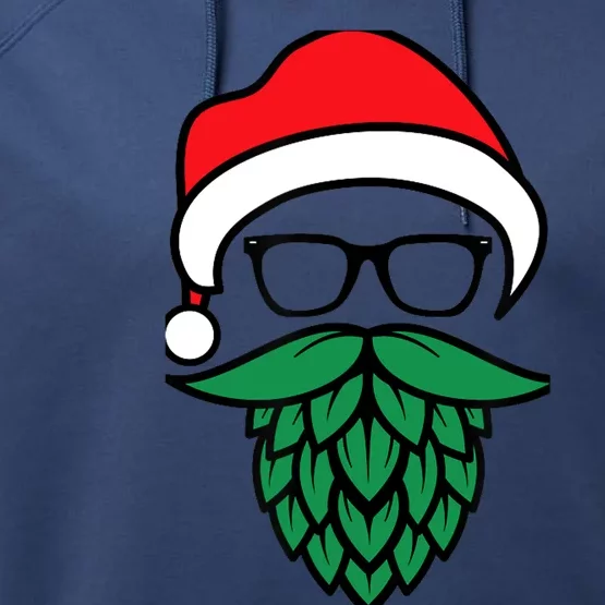 Hipster Santa Hops Beard Christmas For Beer Lovers Performance Fleece Hoodie