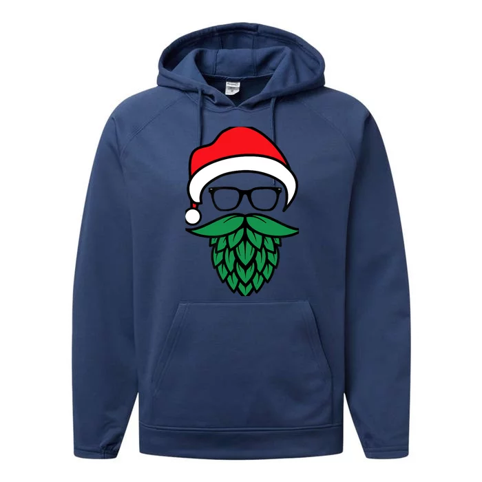 Hipster Santa Hops Beard Christmas For Beer Lovers Performance Fleece Hoodie