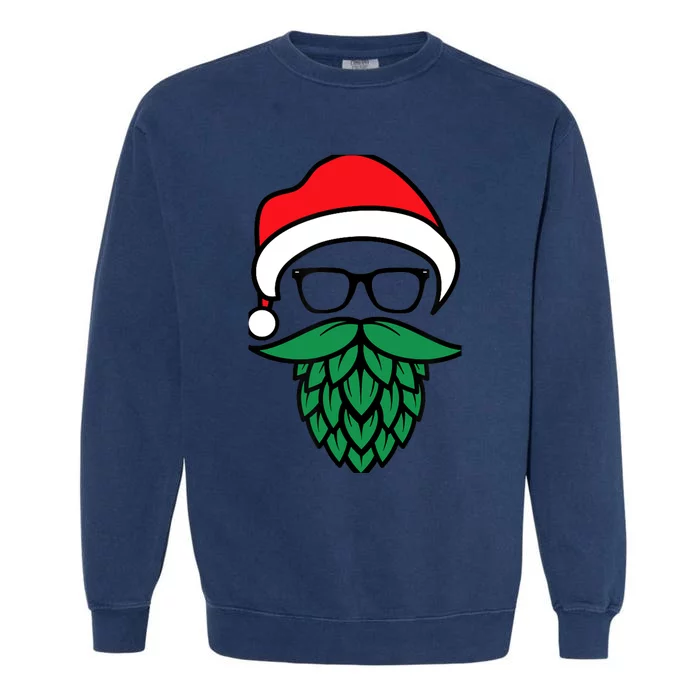 Hipster Santa Hops Beard Christmas For Beer Lovers Garment-Dyed Sweatshirt