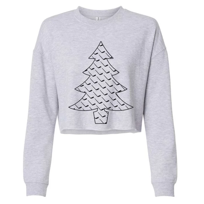 Hockey Stick Hockey Lover Christmas Tree Gift Cropped Pullover Crew