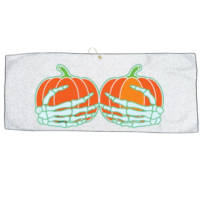 Halloween Skeleton Hand On Pumpkin Boob Large Microfiber Waffle Golf Towel