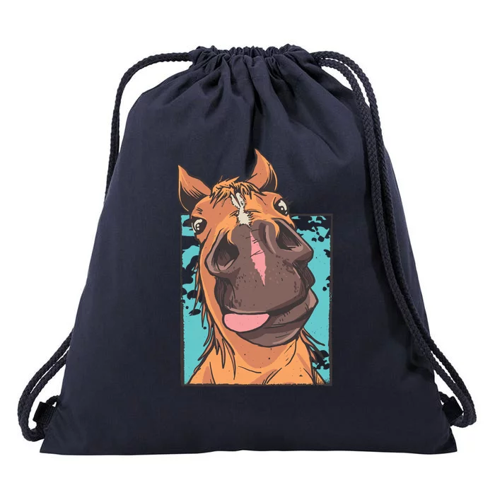 Horse Selfie Drawstring Bag