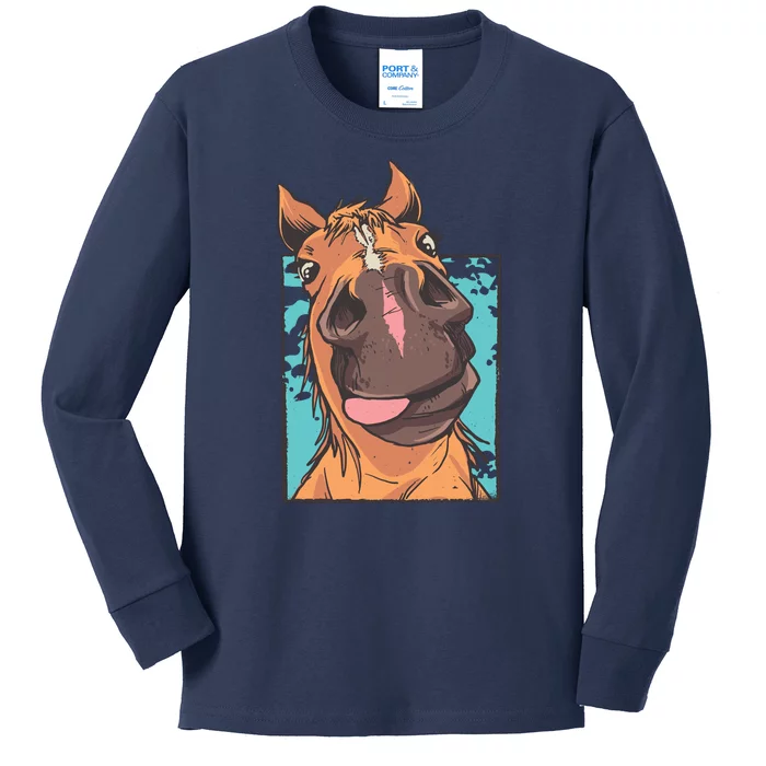 Horse Selfie Kids Long Sleeve Shirt