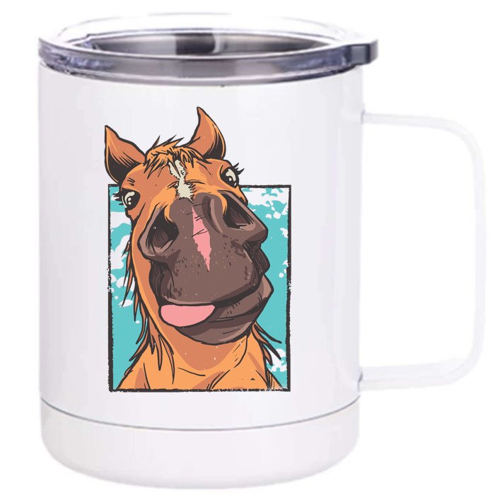 Horse Selfie Front & Back 12oz Stainless Steel Tumbler Cup