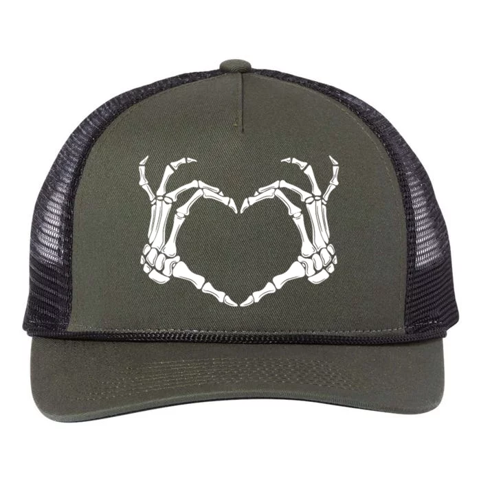 Halloween Skeleton Hands Heart Meaningful Gift Retro Rope Trucker Hat Cap